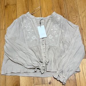 Zara Beige Embroidered Blouse